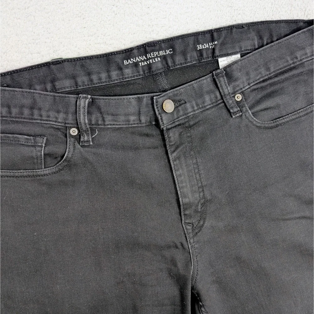 Banana Republic Traveler Jeans Mens 38x34 Black Slim‎ Stretch Dark Wash Denim